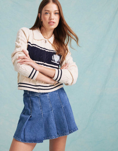 Varsity Zip Through Collar Cardigan