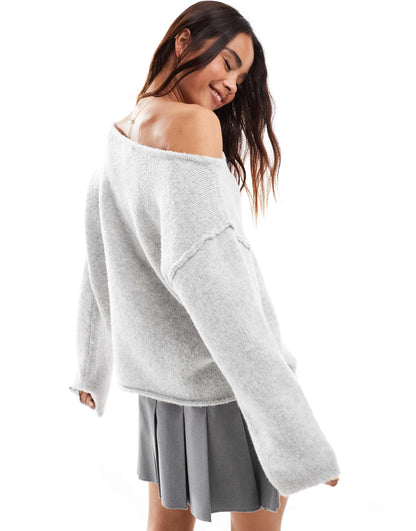 Asym Off The Shoulder Slouchy Cosy Knit Jumper