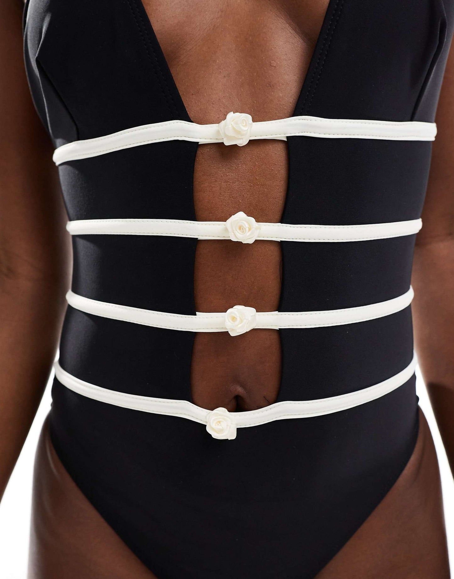 Plunge Cut Out Rose Detail Swimsuit