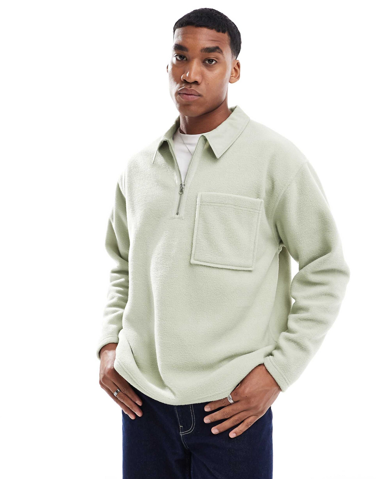 Oversized Rugby Polo Fleece Sweatshit With Quarter Zip