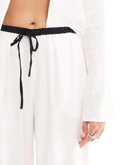 Linen Contrast Trim Wide Leg Drawstring Beach Trousers Co-Ord