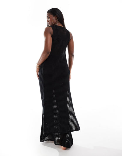 Crochet Knit Tie Front Maxi Top Co-Ord