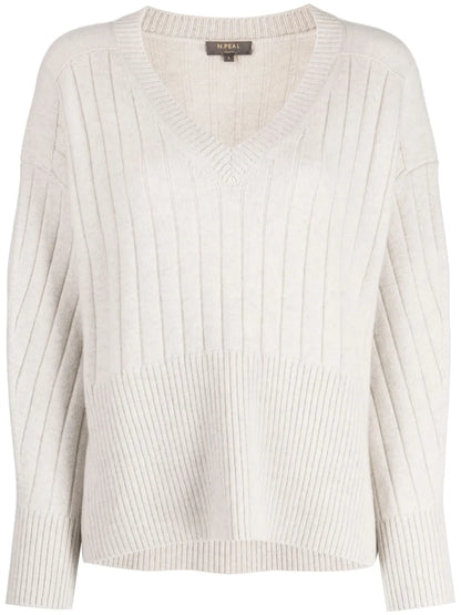 Ribbed-Knit V-Neck Cashmere Jumper