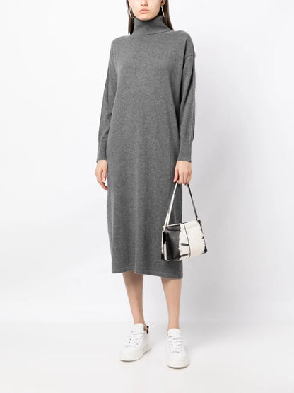 Roll-Neck Cashmere Midi Dress