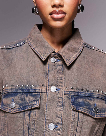 Denim Western Jacket With Studs Co-Ord