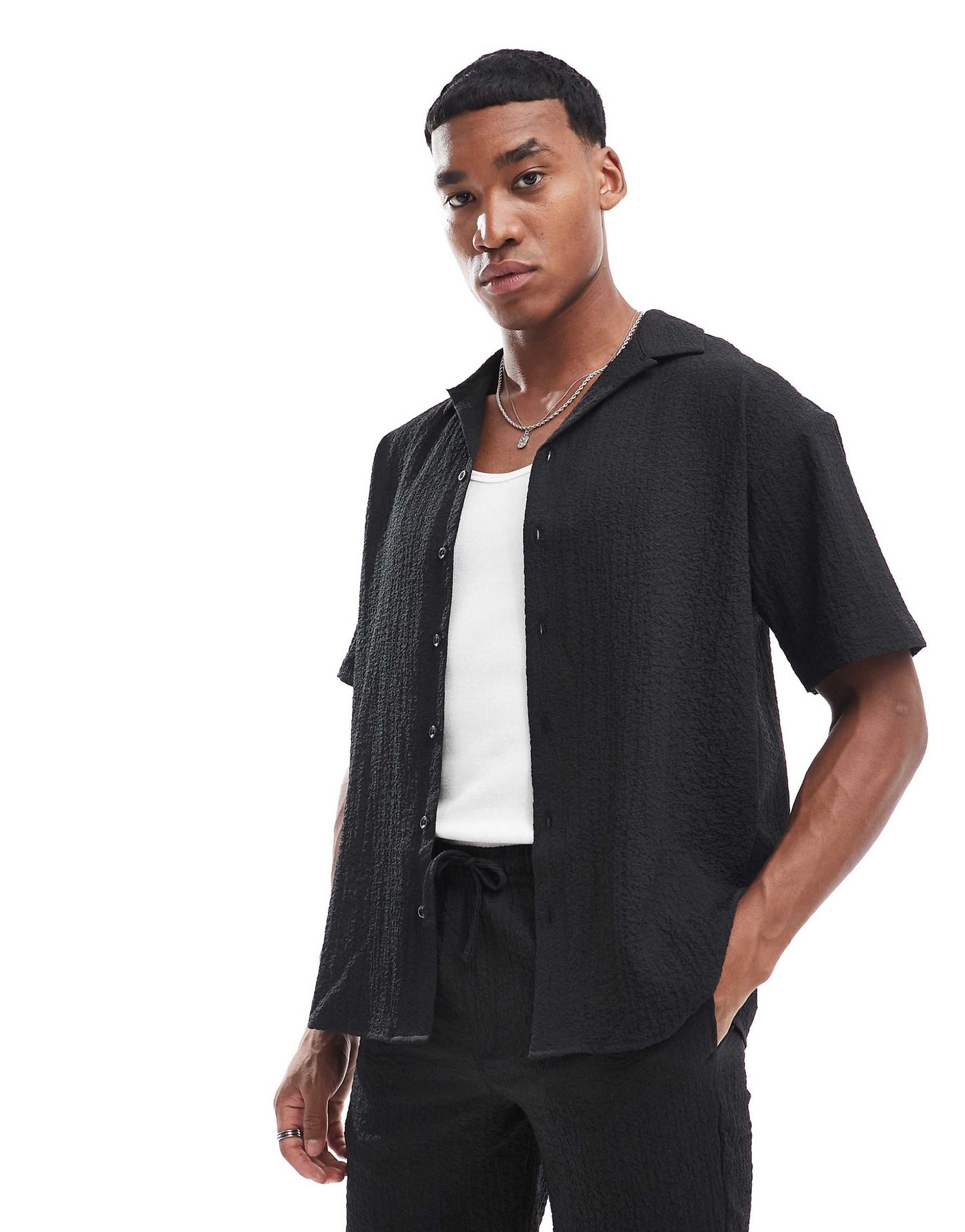 Co-Ord Oversized Revere Collar Crinkle Shirt