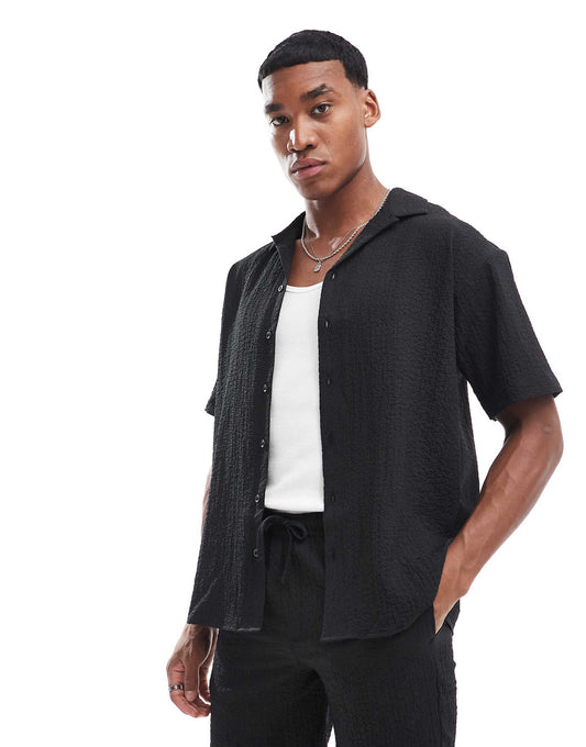 Co-Ord Oversized Revere Collar Crinkle Shirt