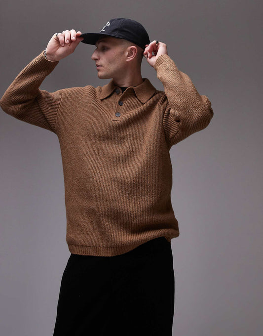 Relaxed Fit Compact Knit Polo Jumper