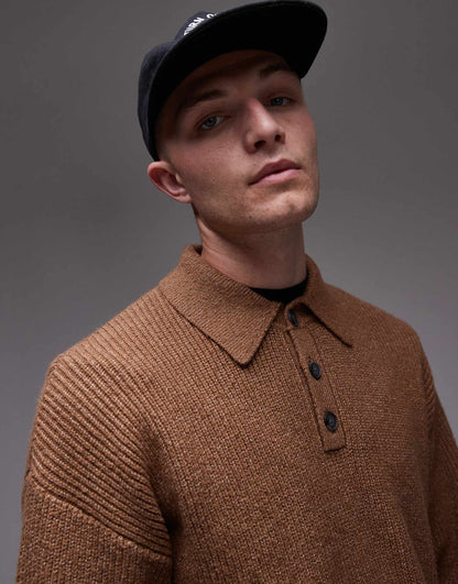 Relaxed Fit Compact Knit Polo Jumper