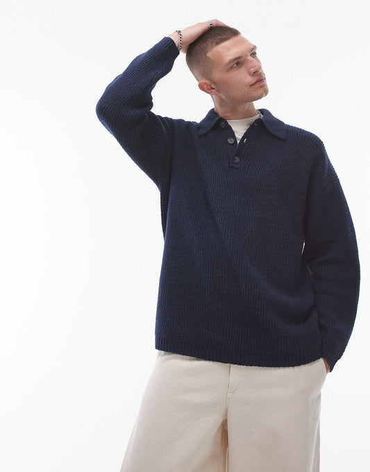 Relaxed Fit Compact Knit Polo Jumper