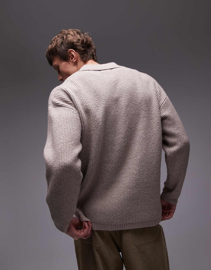Relaxed Fit Compact Knit Polo Jumper