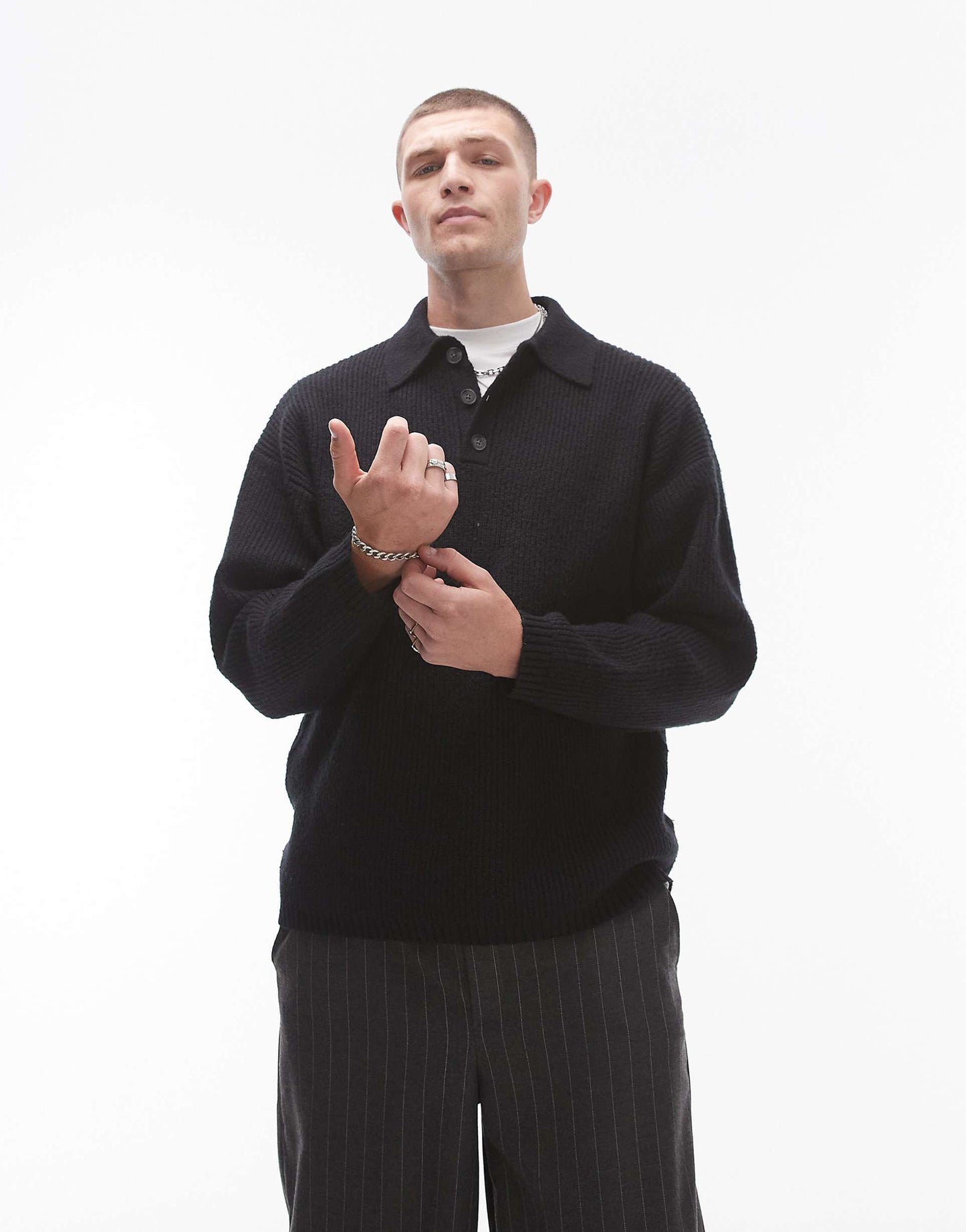 Relaxed Fit Compact Knit Polo Jumper