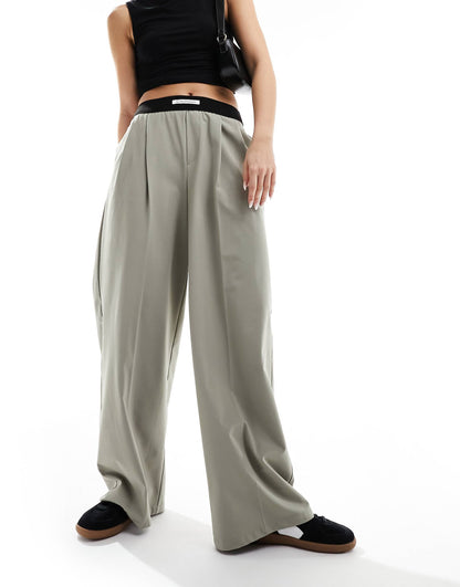 Deep Waistband Wide Leg Trousers