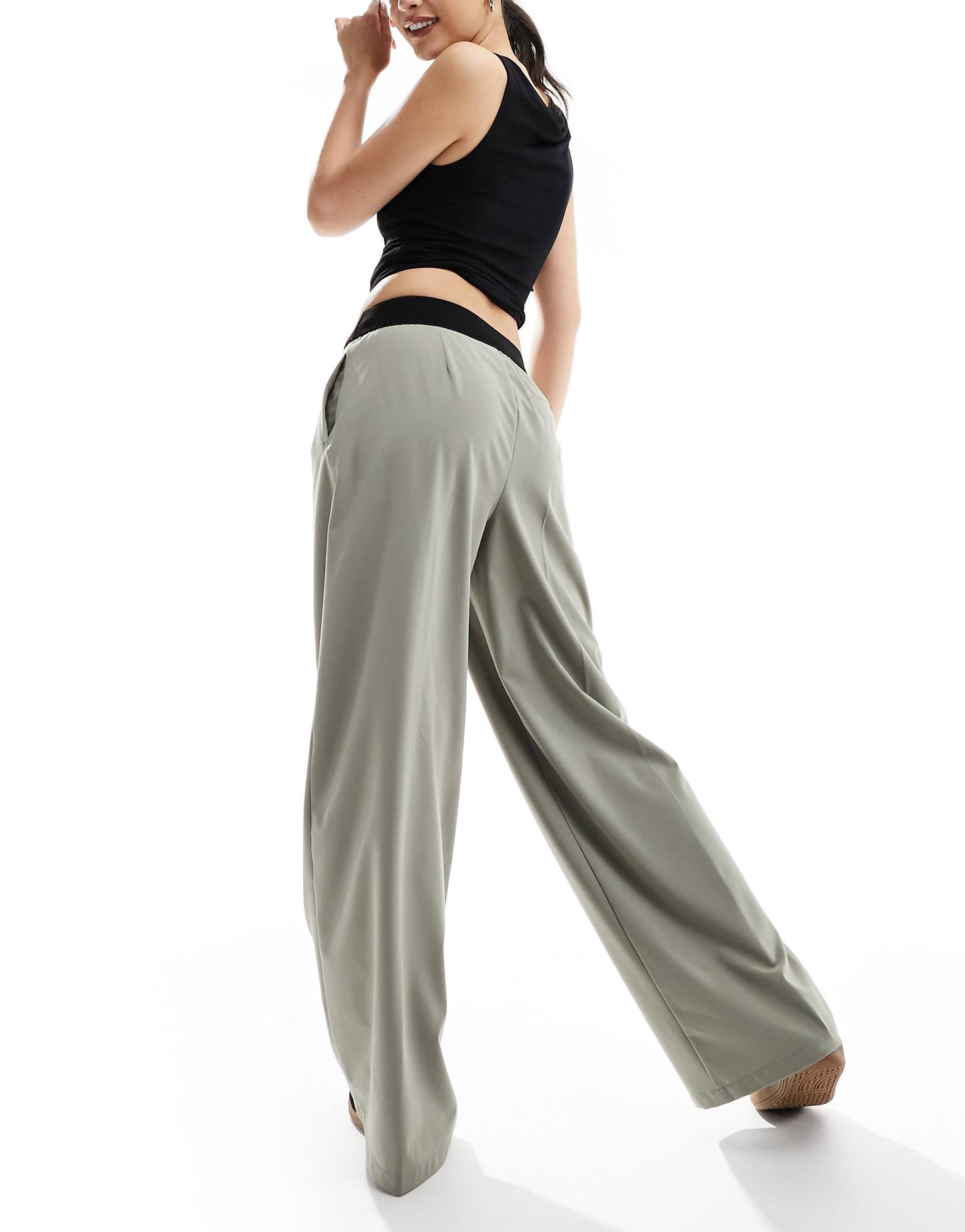 Deep Waistband Wide Leg Trousers