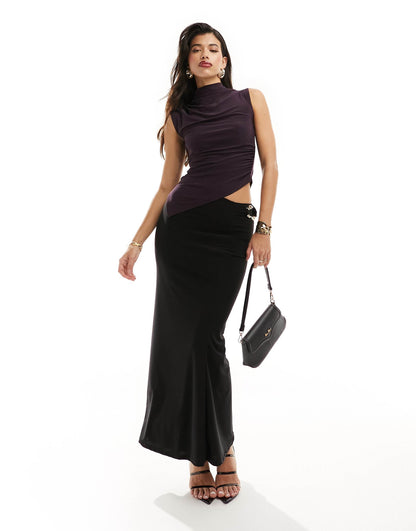 Grown On High Neck Gathered Asymmetrical Hem Top