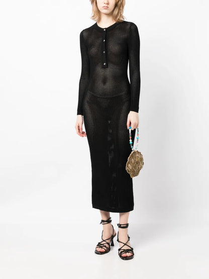 Henley Knitted Long-Sleeve Dress