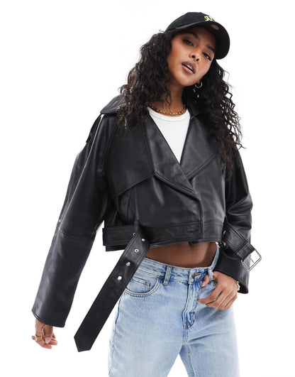 Leather Oversized Cropped Trench Coat