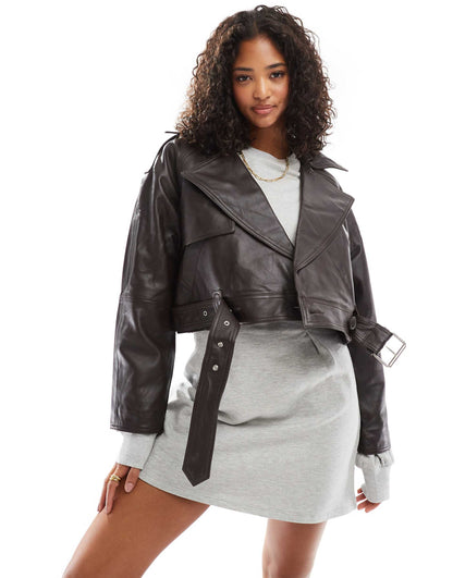 Leather Oversized Cropped Trench Coat