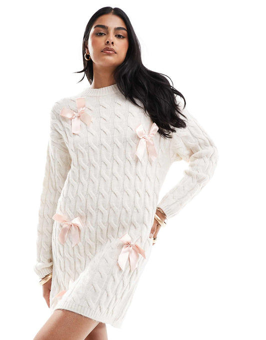 Satin Bow Detail Knitted Mini Dress