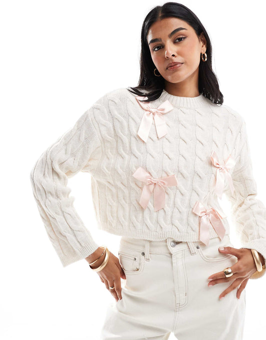 Satin Bow Detail Knitted Jumper