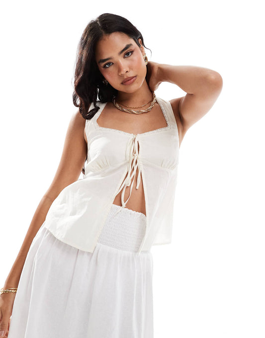 Cotton Cami Top With Front Ties