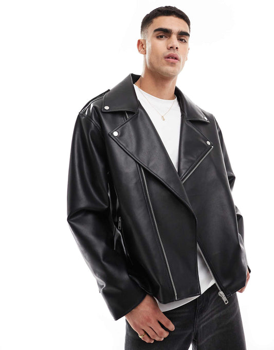 Faux Leather Oversized Biker Jacket