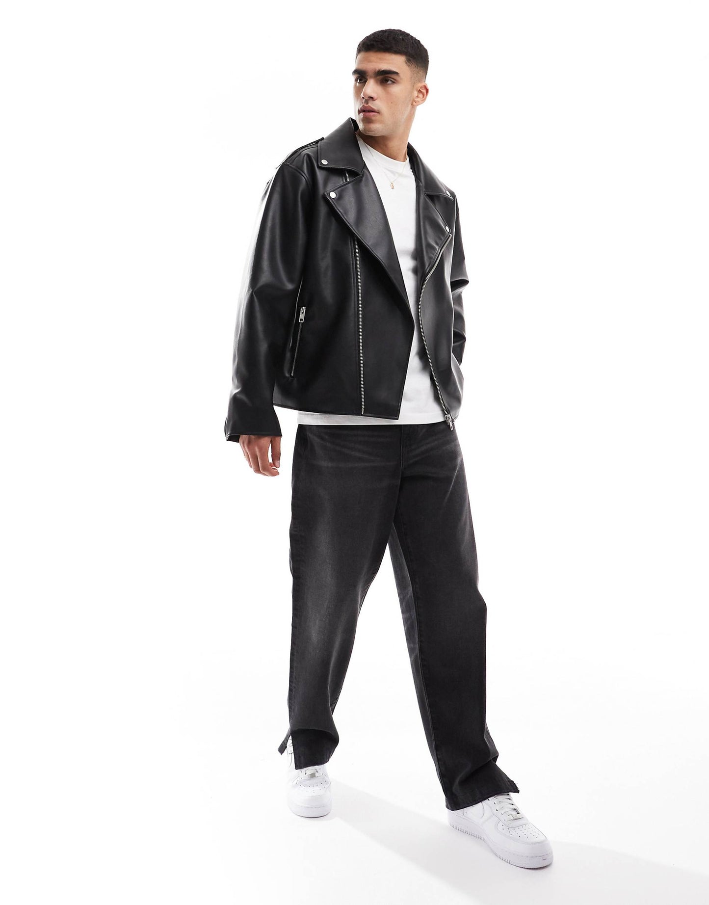 Faux Leather Oversized Biker Jacket