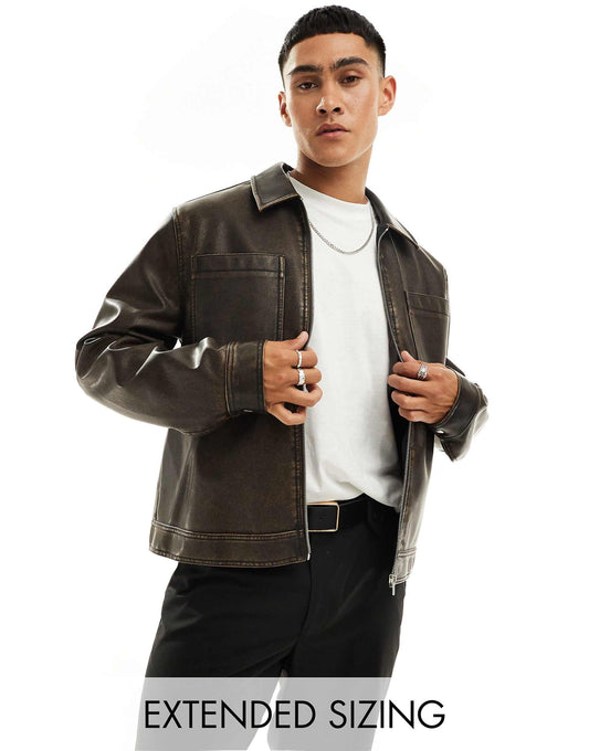 Faux Leather Harrington Jacket