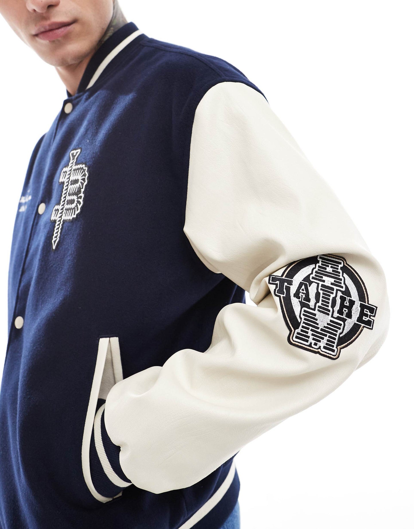 Oversized Varsity Jacket With Faux Leather Sleeves