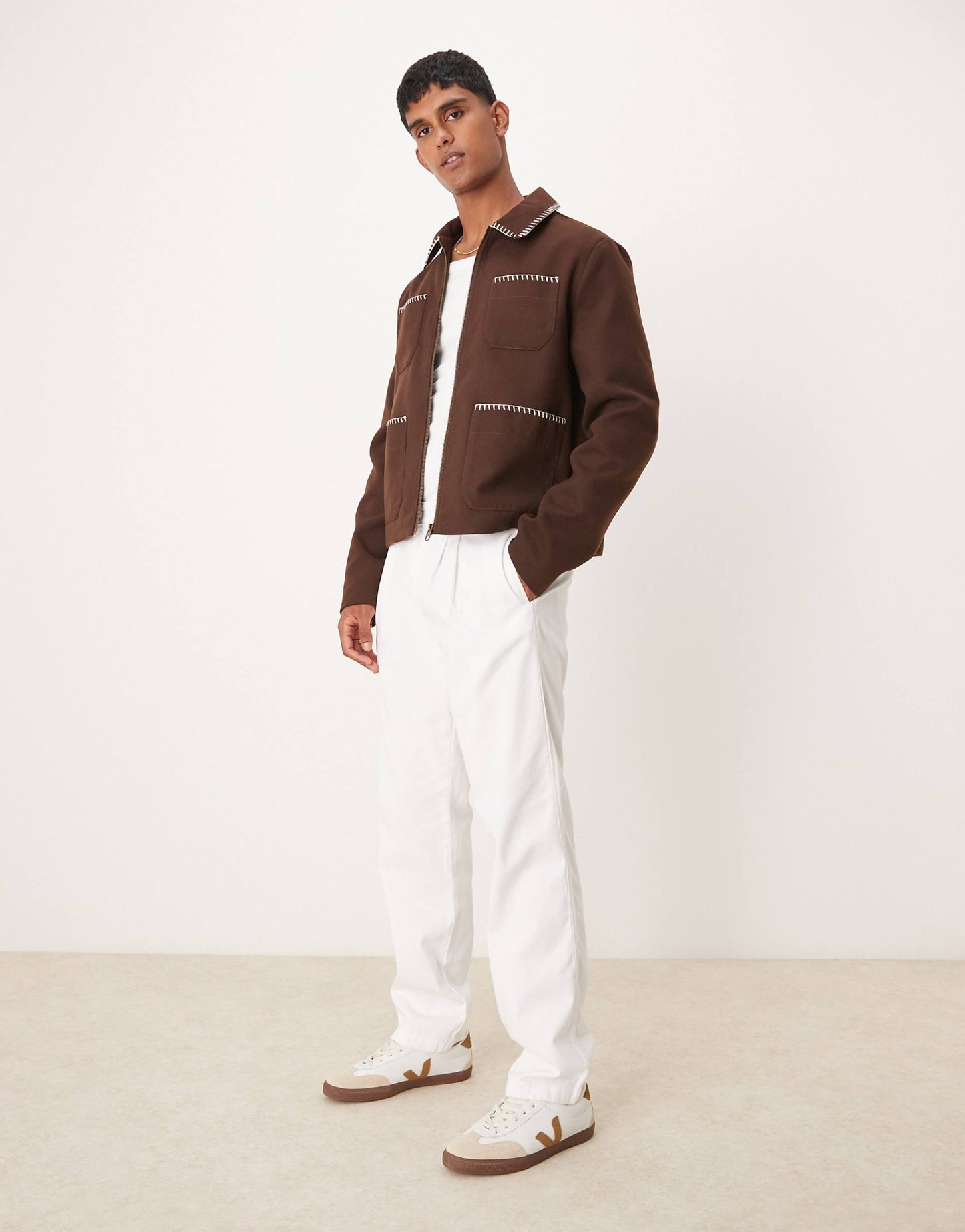 Wool Look Harrington Jacket With Blanket Stitch