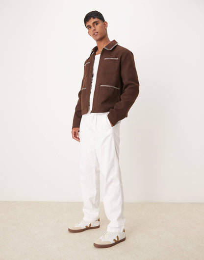 Wool Look Harrington Jacket With Blanket Stitch
