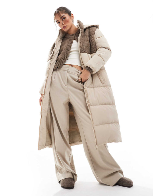 Maxi Padded Jacket With Borg Contrast Detail