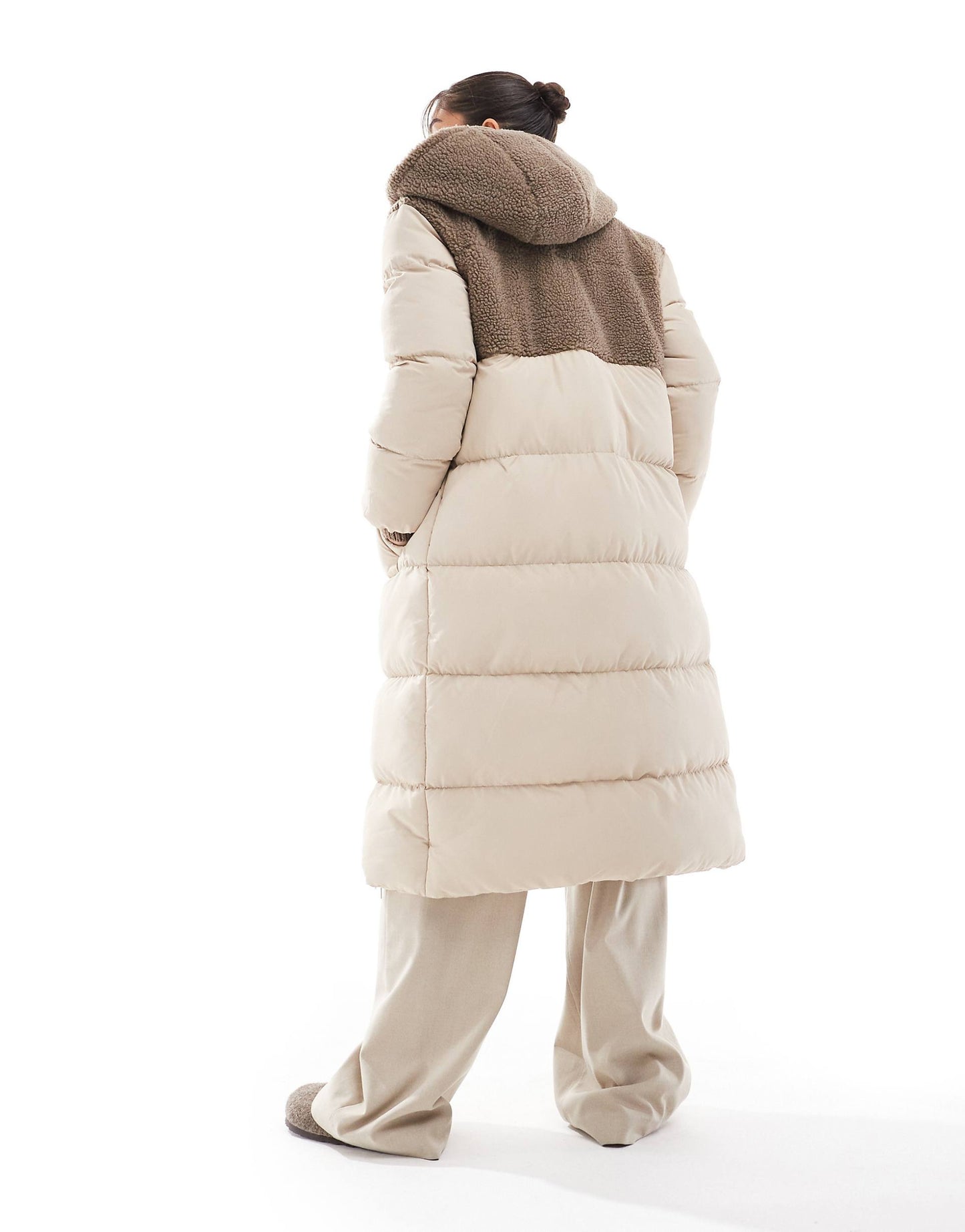 Maxi Padded Jacket With Borg Contrast Detail