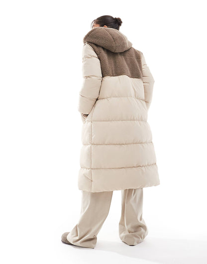 Maxi Padded Jacket With Borg Contrast Detail