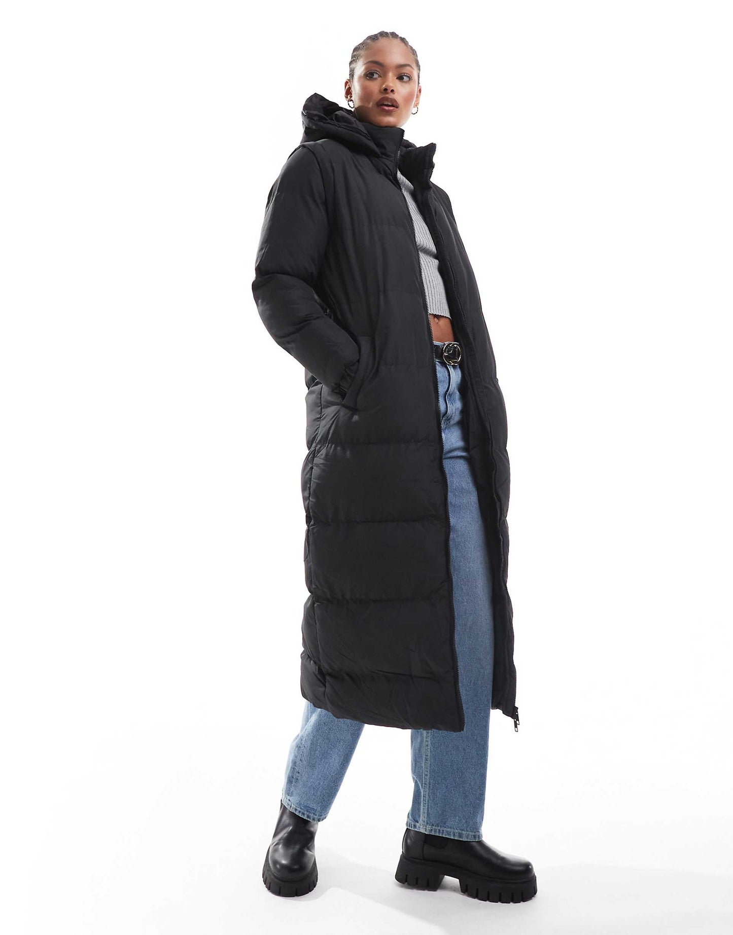 Tall Hooded Maxi Padded Jacket With Detachable Sleeves