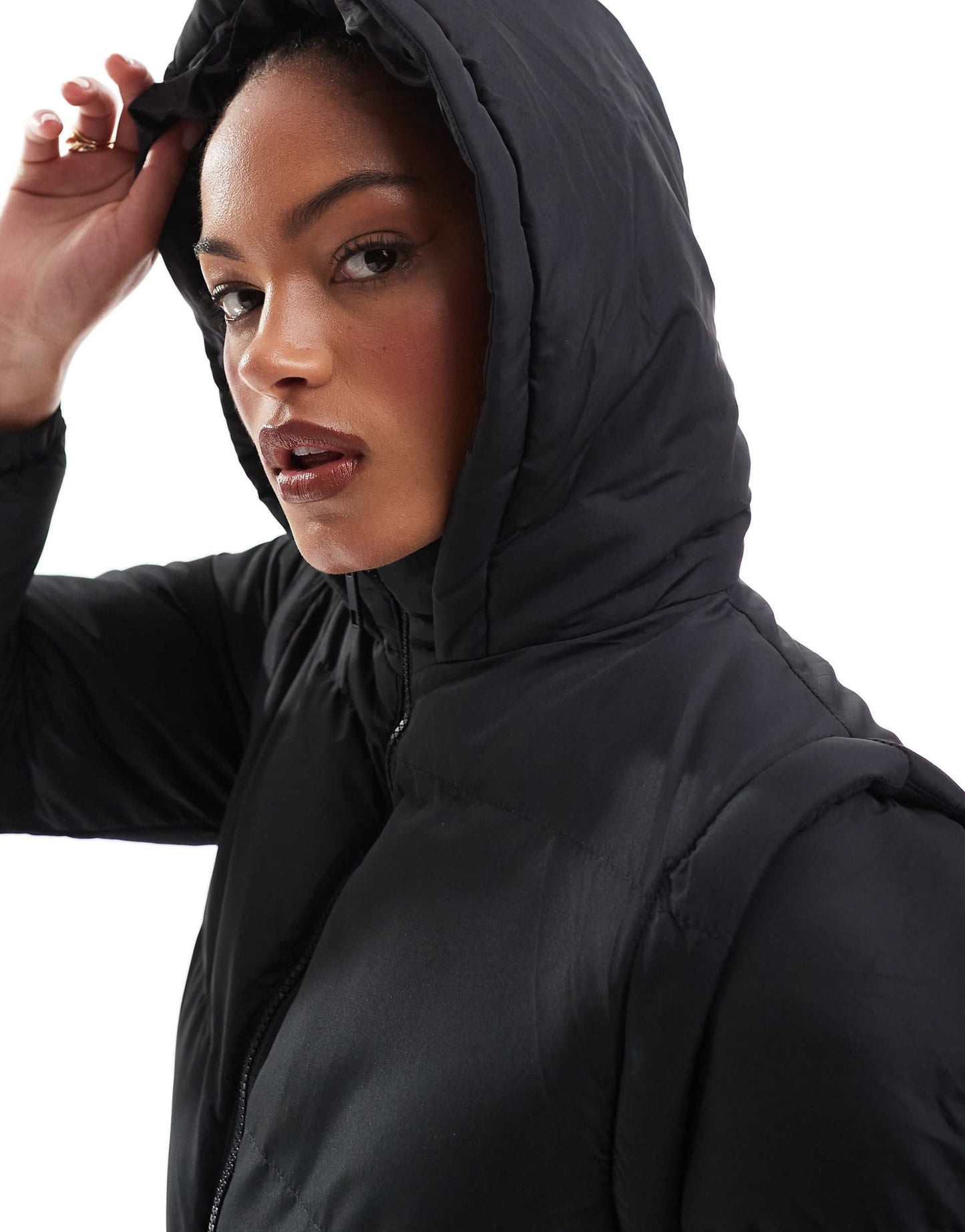 Tall Hooded Maxi Padded Jacket With Detachable Sleeves