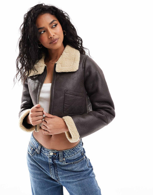 Cropped Bonded Aviator Jacket