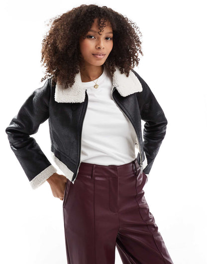 Cropped Bonded Aviator Jacket