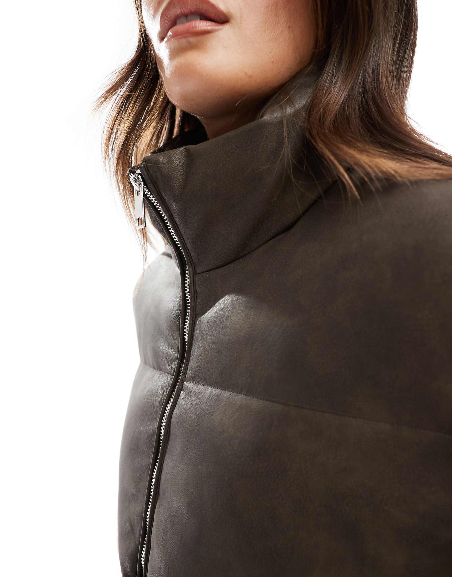 Washed Brown Pu Puffer Jacket