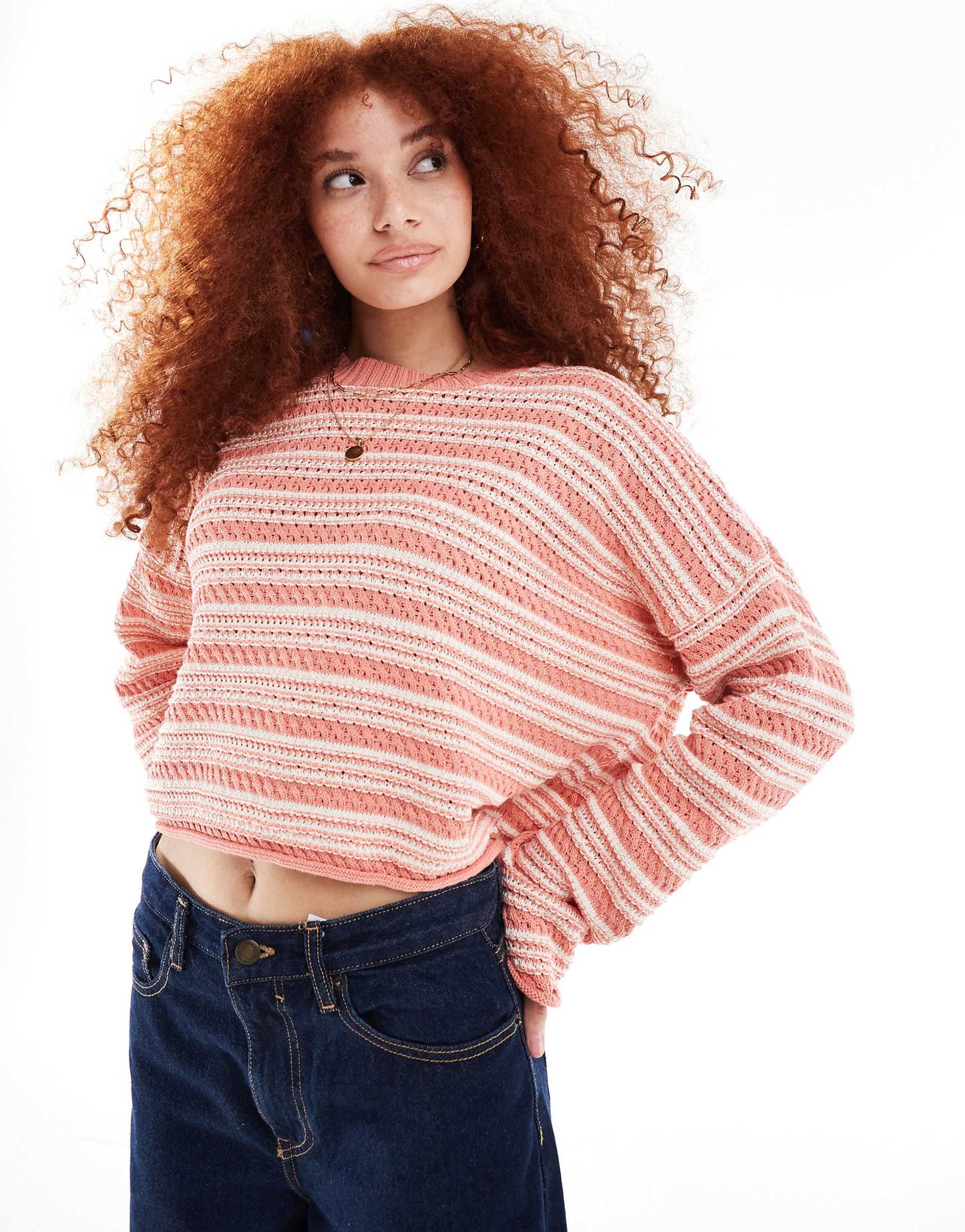 Cropped Crew Neck Stitch Jumper