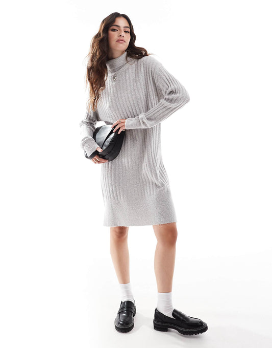 Roll Neck Ribbed Jumper Dress
