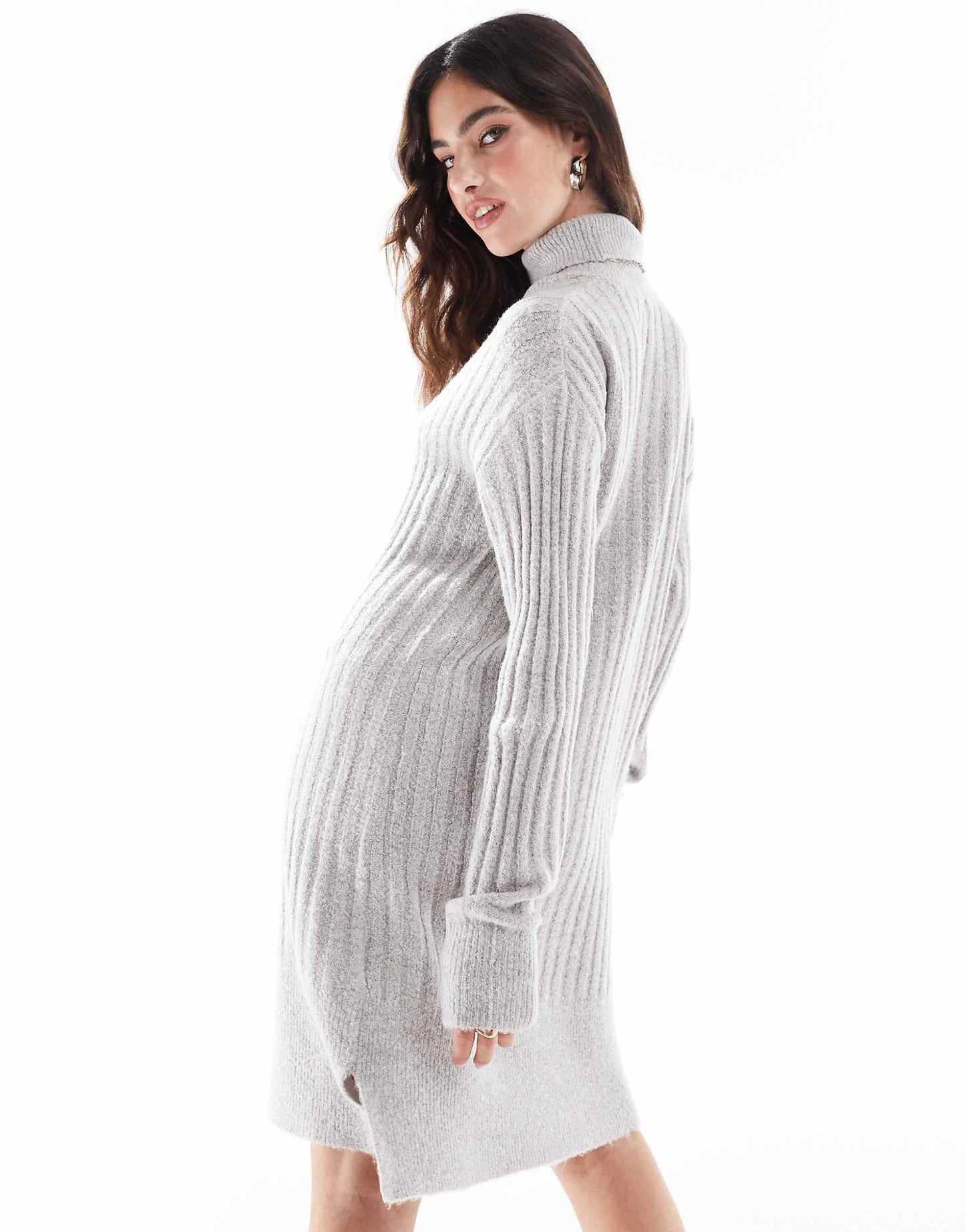 Roll Neck Ribbed Jumper Dress