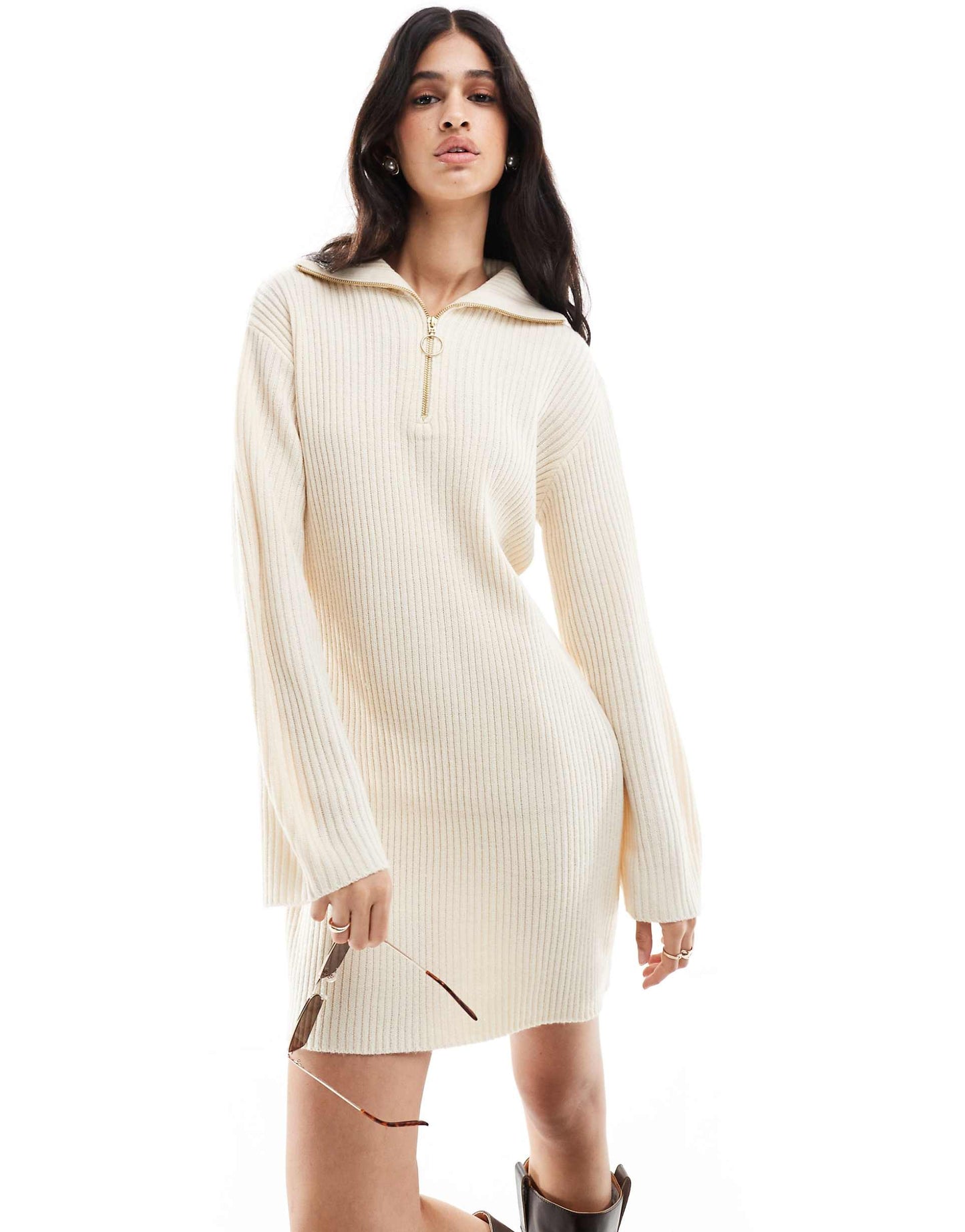 High Zip Neck Mini Jumper Dress