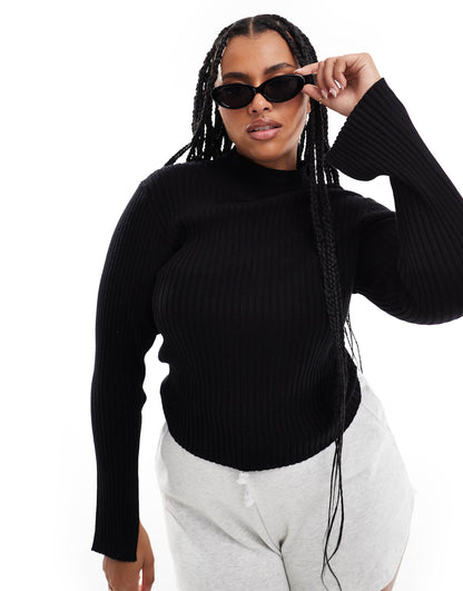 Plus High Neck Split Sleeve Jumper