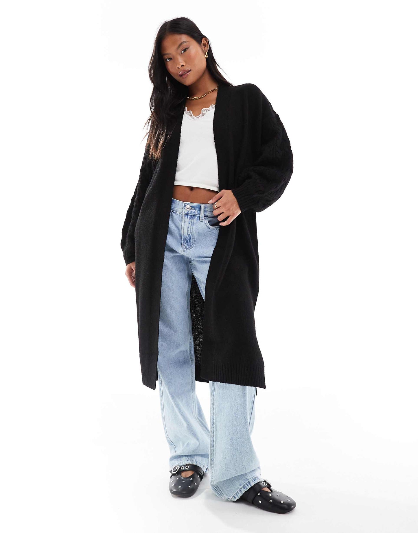 Petite Cable Knit Longline Cardigan