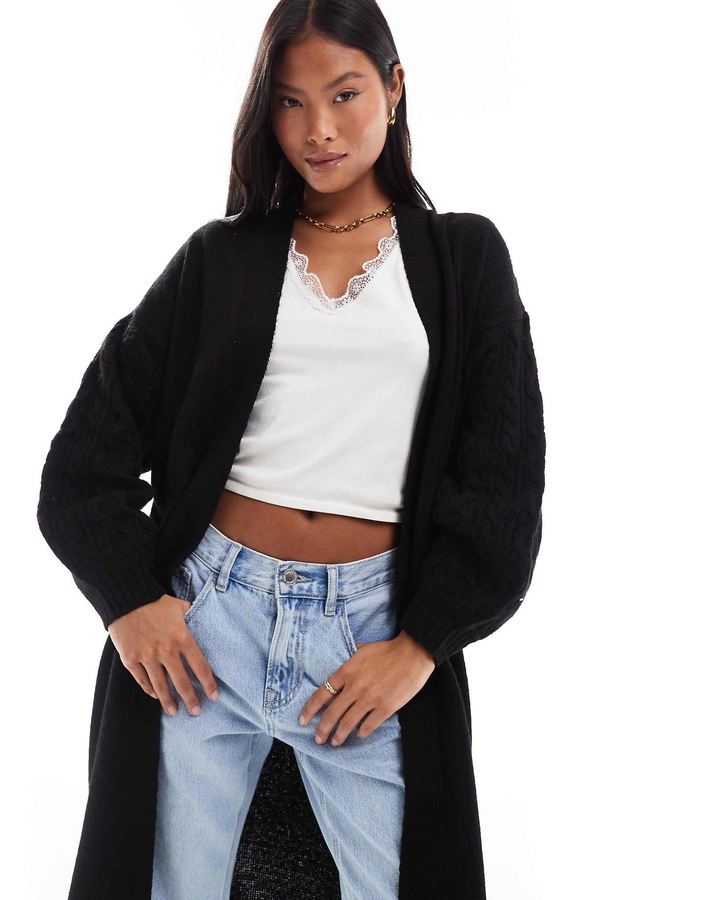Petite Cable Knit Longline Cardigan