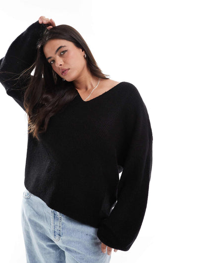 Plus Fluffy V-Neck Slouchy Jumper