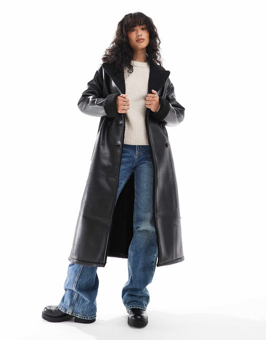 Longline Aviator Coat With Borg Trims
