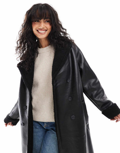 Longline Aviator Coat With Borg Trims