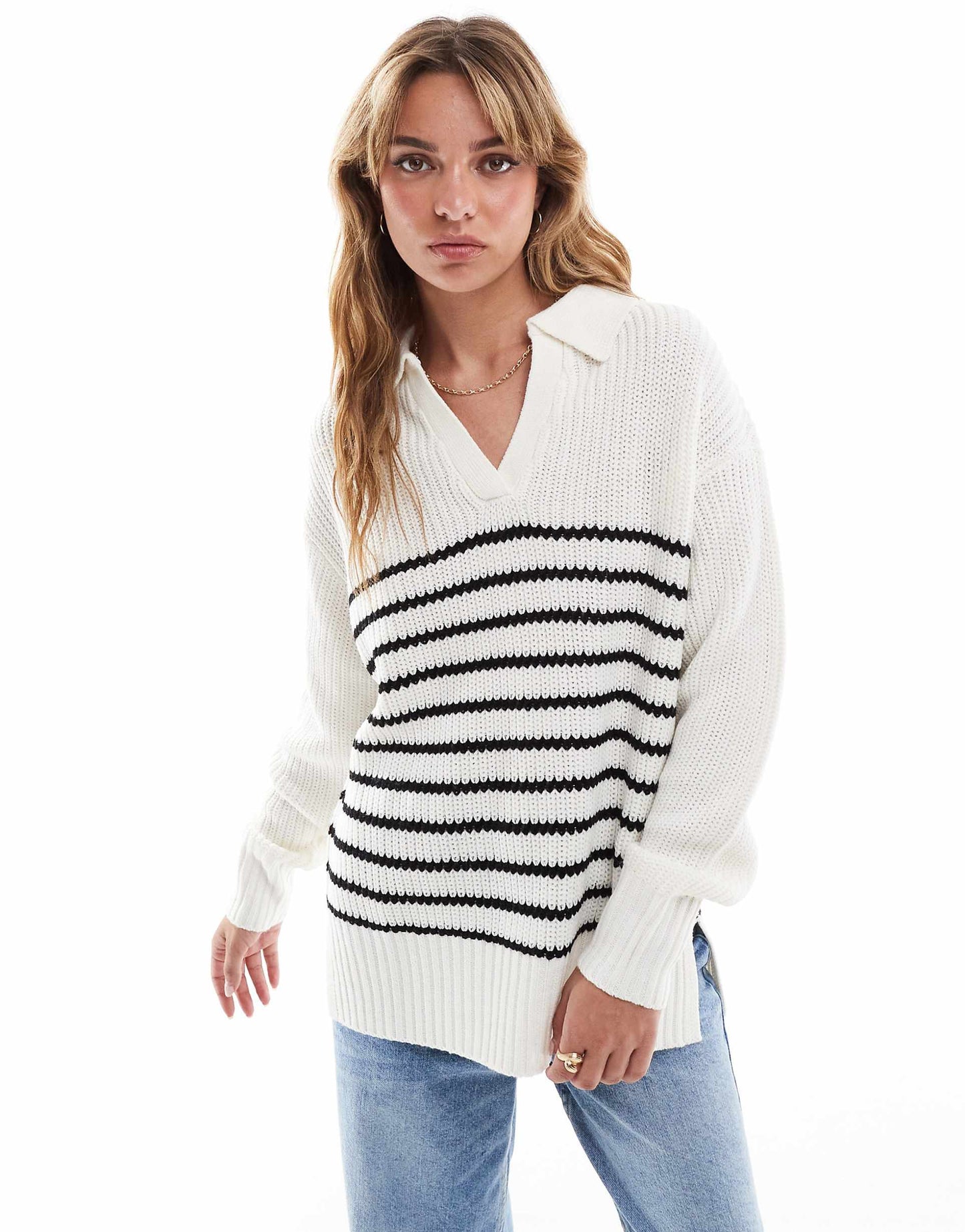 Collared V Neck Oversized Jumper